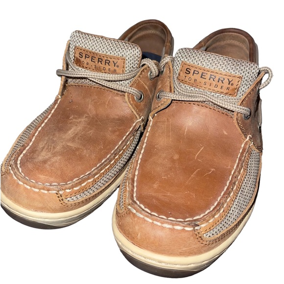 Sperry Leather Top Sider Boat Shoe Men’s Size 9.5M Two Tone Brown Tan - Picture 1 of 10